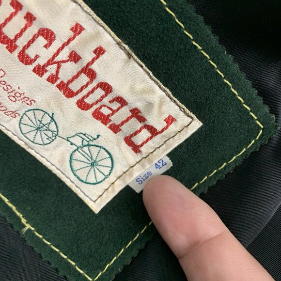 Vintage BUCKBOARD Jacket Mens 42 Green Yellow Stitching Button Snap Leather 70’s - Picture 11 of 16